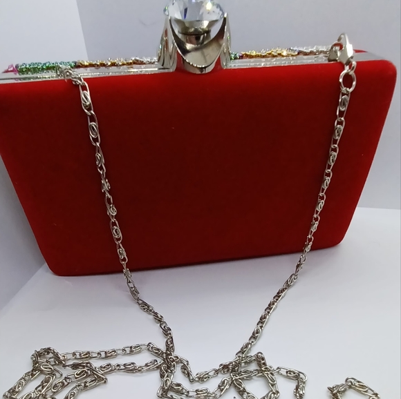 Red velour beaded clutch and lipstick holder. - Picture 5 of 11